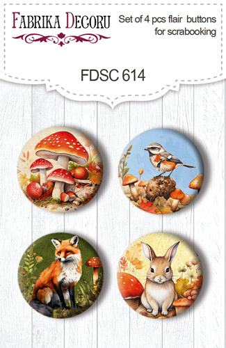 Set mit 4 Flair-Buttons zum Scrapbooking Bright Autumn #614 - Fabrika Decoru