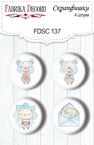 Zestaw 4 ozdobnych buttonów "Sweet baby boy 1" #137 - Fabrika Decoru