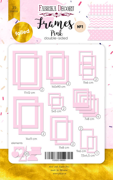 Набір картонних фото рамок з золотою фольгою #1 "Pink" 39шт - фото 0