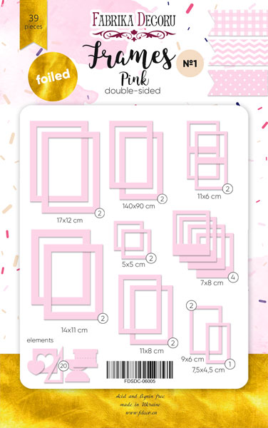 Set of cardboard photo frames with gold foil #1, Pink, 39 pcs - foto 0