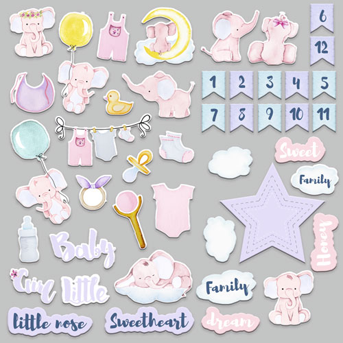 Set of die cuts Little elephant, 44 pcs - foto 1