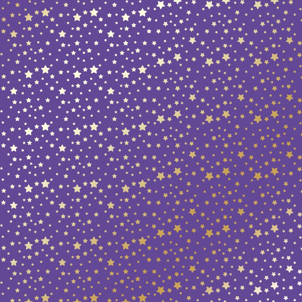 лист односторонней бумаги с фольгированием, дизайн golden stars, lavender, 30,5см х 30,5см