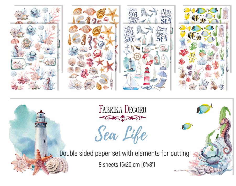 Doppelseitiges Papierset zum Schneiden von Sea Life 15x20cm - Fabrika Decoru