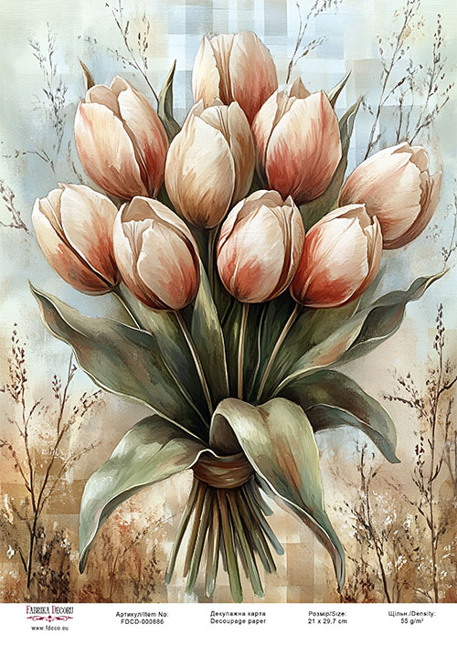 Decoupage card «Spring flowers-01» #000886, 21cm x 29,7cm