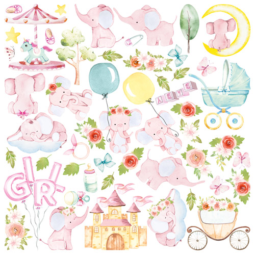 лист с картинками для вырезания my cute baby elephant girl 30,5х30,5 см