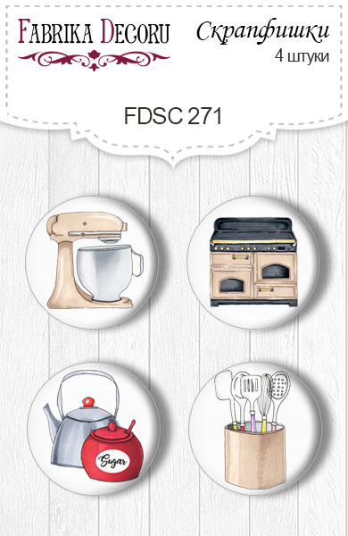 Set mit 4 Flair-Knöpfen zum Scrapbooking von "Kitchenware" #271 - Fabrika Decoru