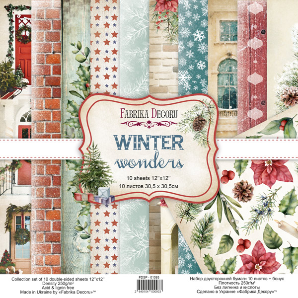 Doppelseitiges Scrapbooking-Papier-Set Winter Wonders, 30.5 cm x 30.5cm, 10 Blätter - Fabrika Decoru