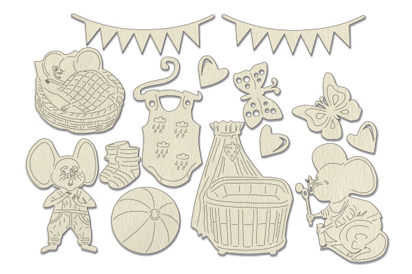 Chipboard embellishments set, My little mousy  boy #619