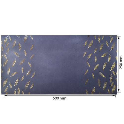 Отрез кожзама с тиснением золотой фольгой, дизайн Golden Feather Lavender, 50см х 25см - Фото 0