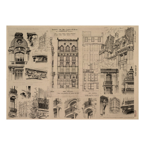 лист крафт бумаги с рисунком history and architecture #07, 42x29,7 см