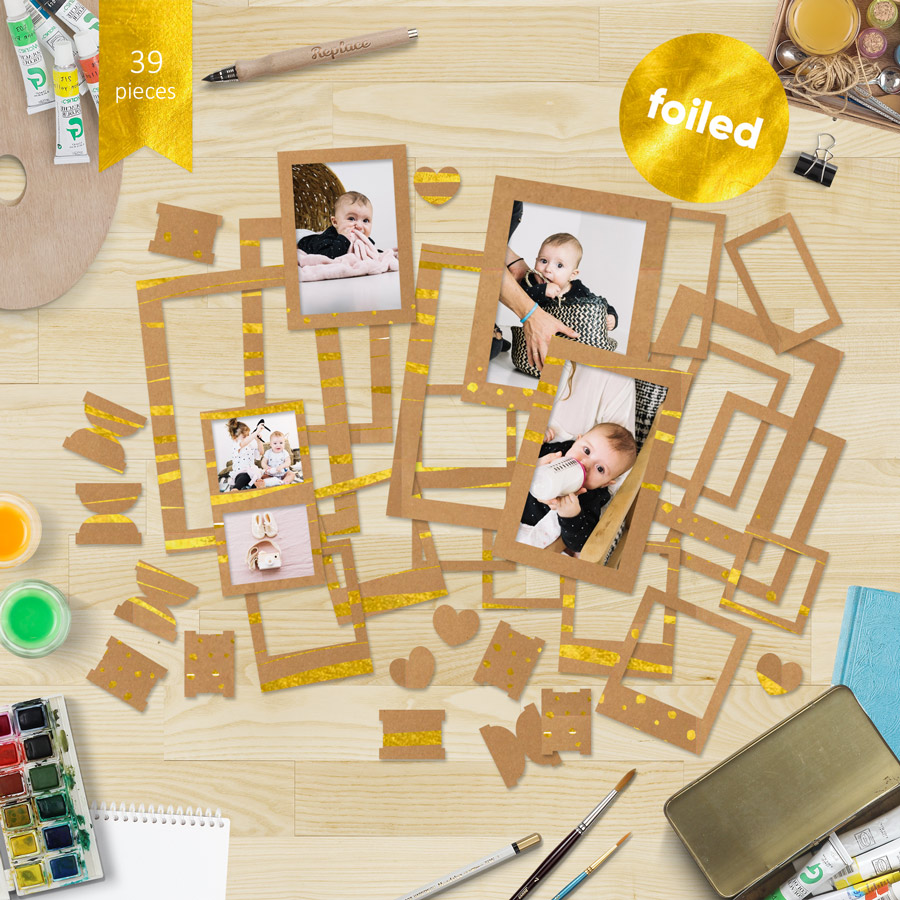 Набір картонних фото рамок з золотою фольгою #1 "Kraft" 39шт - фото 1