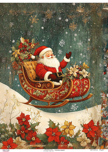 декупажная карта дед мороз на санках,  #0857, 29,7x42см фабрика декору