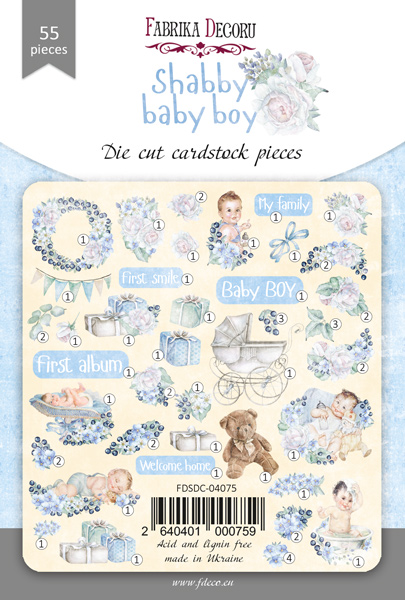 Zestaw wycinanek, kolekcja "Shabby baby boy redesign", 55szt - foto 0  - Fabrika Decoru