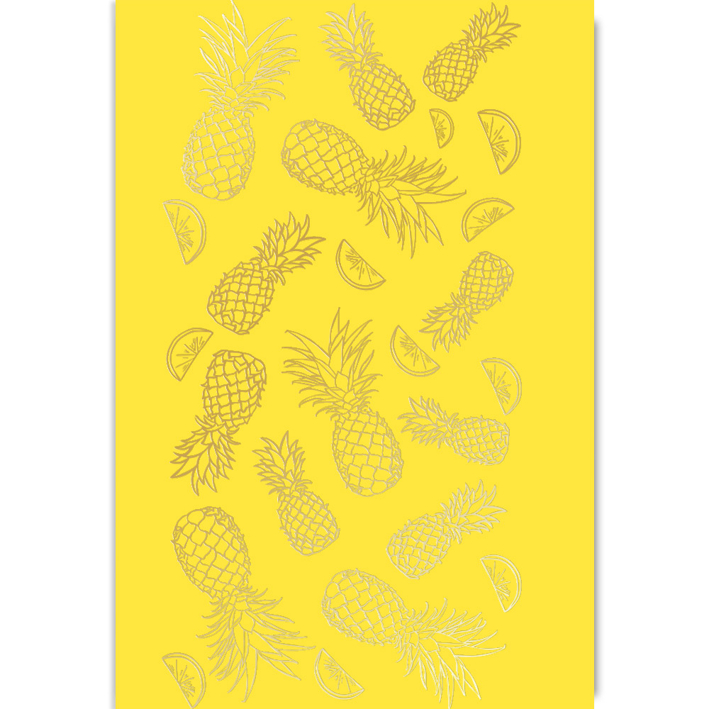 Einseitig bedrucktes Blatt Papier mit Goldfolienprägung, Muster Golden Ananas Yellow A4 8"x12" - Fabrika Decoru