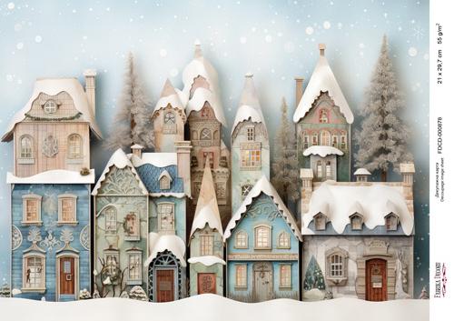 Decoupage card «Christmas houses-028» #000878, 21cm x 29,7cm