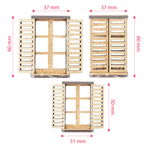 3D figures for decorating dollhouses and shadow boxes, Windows 3pcs, Set #280 - foto 4