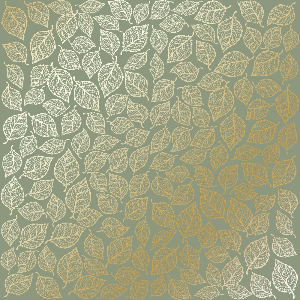 Einseitig bedruckter Papierbogen mit Goldfolienprägung, Muster Golden Leaves mini, Farbe Olive - Fabrika Decoru