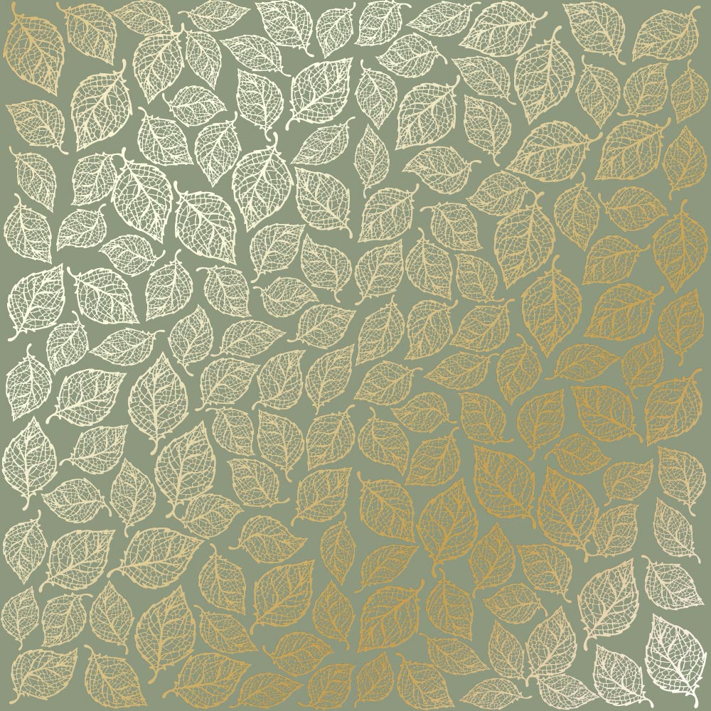 Sheet of single-sided paper with gold foil embossing, pattern Golden Leaves mini, color Olive