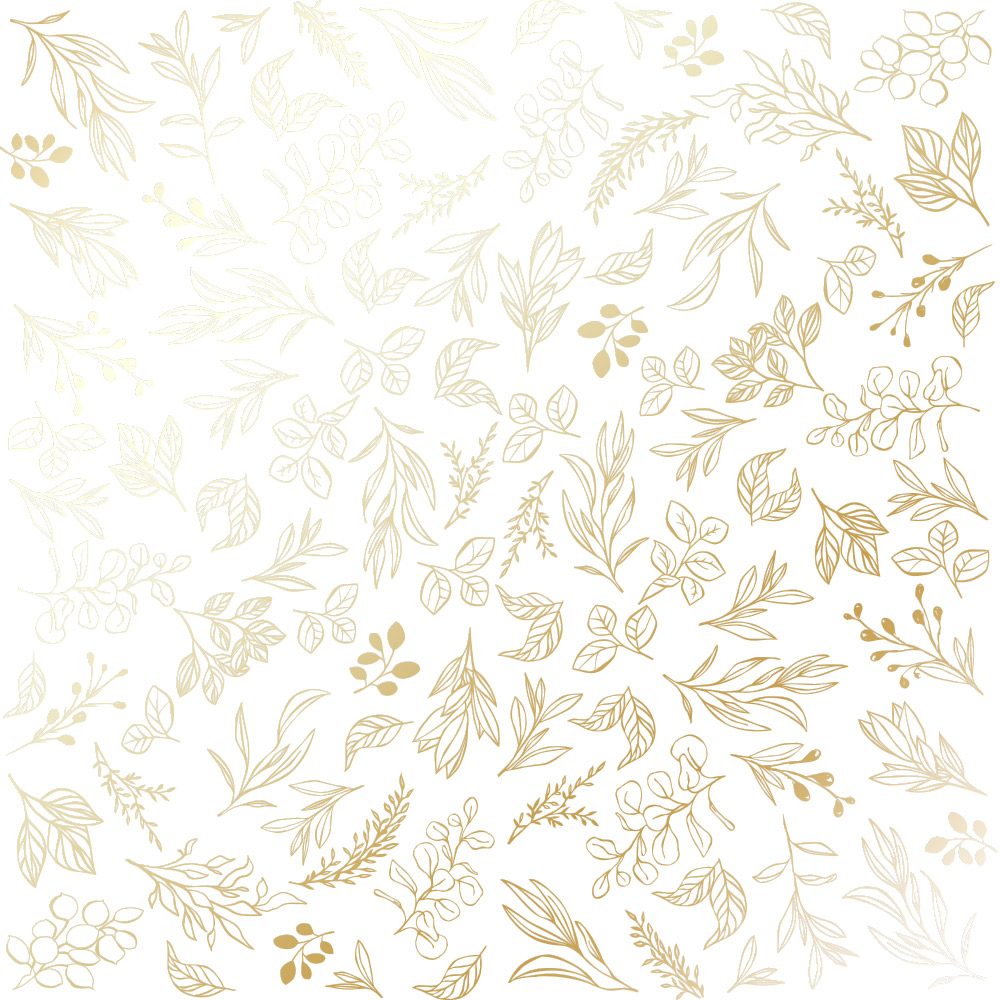 Einseitig bedruckter Papierbogen mit Goldfolienprägung, Muster "Golden Branches White" - Fabrika Decoru