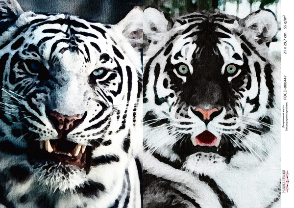 декупажная карта  белые тигры, акварель #0447 21x29,7 см фабрика декору
