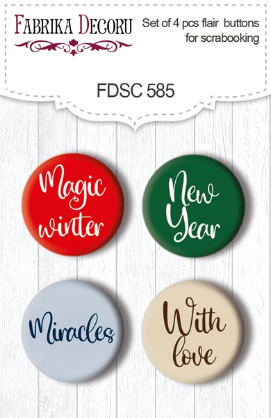 Set mit 4 Flair-Buttons zum Scrapbooking Bright Christmas #585 - Fabrika Decoru