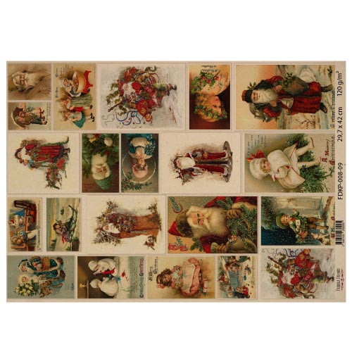 лист крафт бумаги с рисунком "vintage christmas", #9, 42x29,7 см