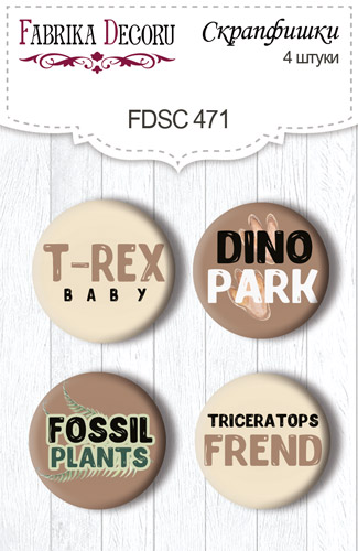 Set of 4pcs flair buttons for scrabooking Dinosauria EN #471