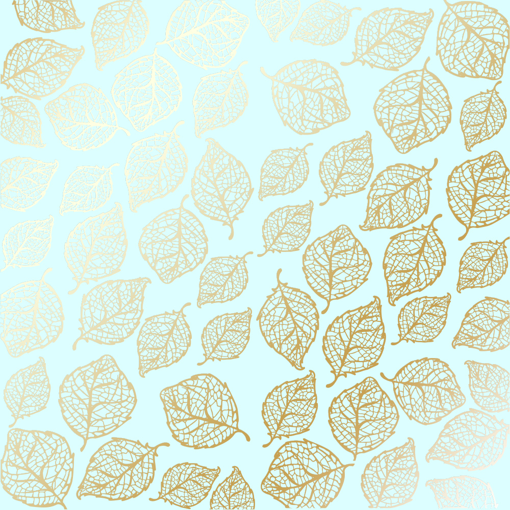 Blatt aus einseitigem Papier mit Goldfolienprägung, Muster Golden Delicate Leaves Mint, 12"x12" - Fabrika Decoru