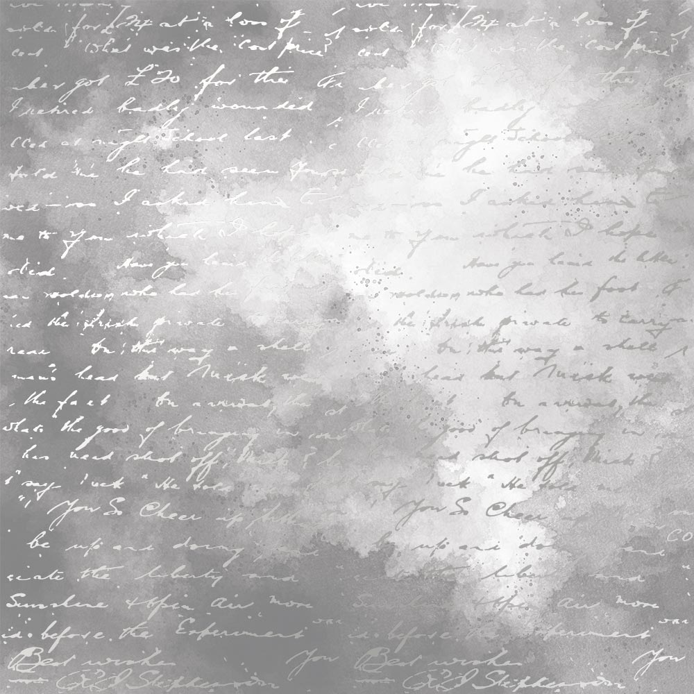 Blatt aus einseitig bedrucktem Papier mit Silberfolie, Muster Silberner Text, Farbe Graue Wasserfarbe 12"x12" - Fabrika Decoru