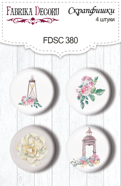 Set mit 4 Flair-Buttons zum Scrapbooking Shabby Love #380 - Fabrika Decoru