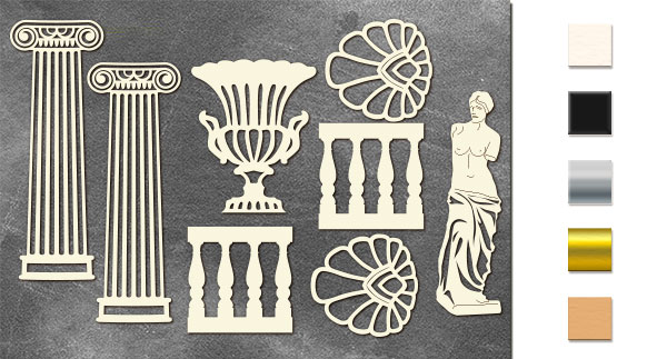 Chipboard embellishments set, Antique decorations  #674