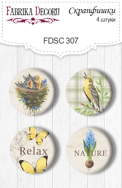 Set mit 4 Flair-Knöpfen zum Scrapbooking "Botany Spring" #307 - Fabrika Decoru