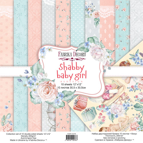 Doppelseitig Scrapbooking Papiere Satz Shabby Baby Girl Redesign, 30.5 cm x 30.5cm, 10 Blätter - Fabrika Decoru