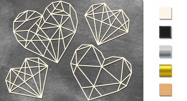 Chipboard embellishments set, "Heart - Geometry" #377