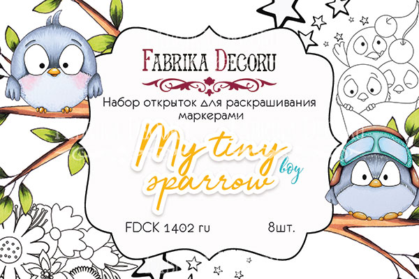 Zestaw pocztówek "My tiny sparrow boy" do kolorowania markerami RU - Fabrika Decoru