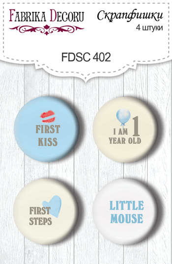 4er Set Flair Buttons zum Scrapbooking My little mousy boy EN #402 - Fabrika Decoru