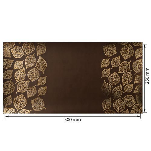 Piece of PU leather for bookbinding with gold pattern Golden Leaves Chocolate, 50cm x 25cm - foto 0