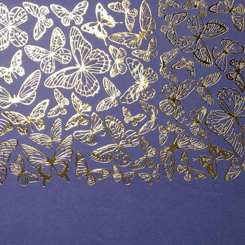 Piece of PU leather with gold stamping, pattern Golden Butterflies Lavender, 50cm x 25cm - foto 1