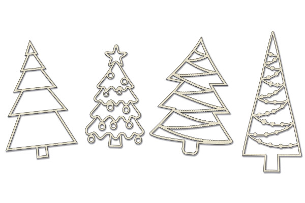 Chipboard embellishments set, Christmas trees  #648