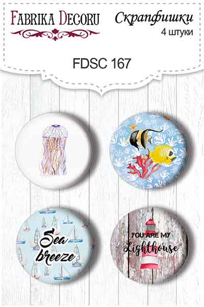 Set mit 4 Flair-Knöpfen zum Scrapbooking von „Sea Breeze“ #167 - Fabrika Decoru