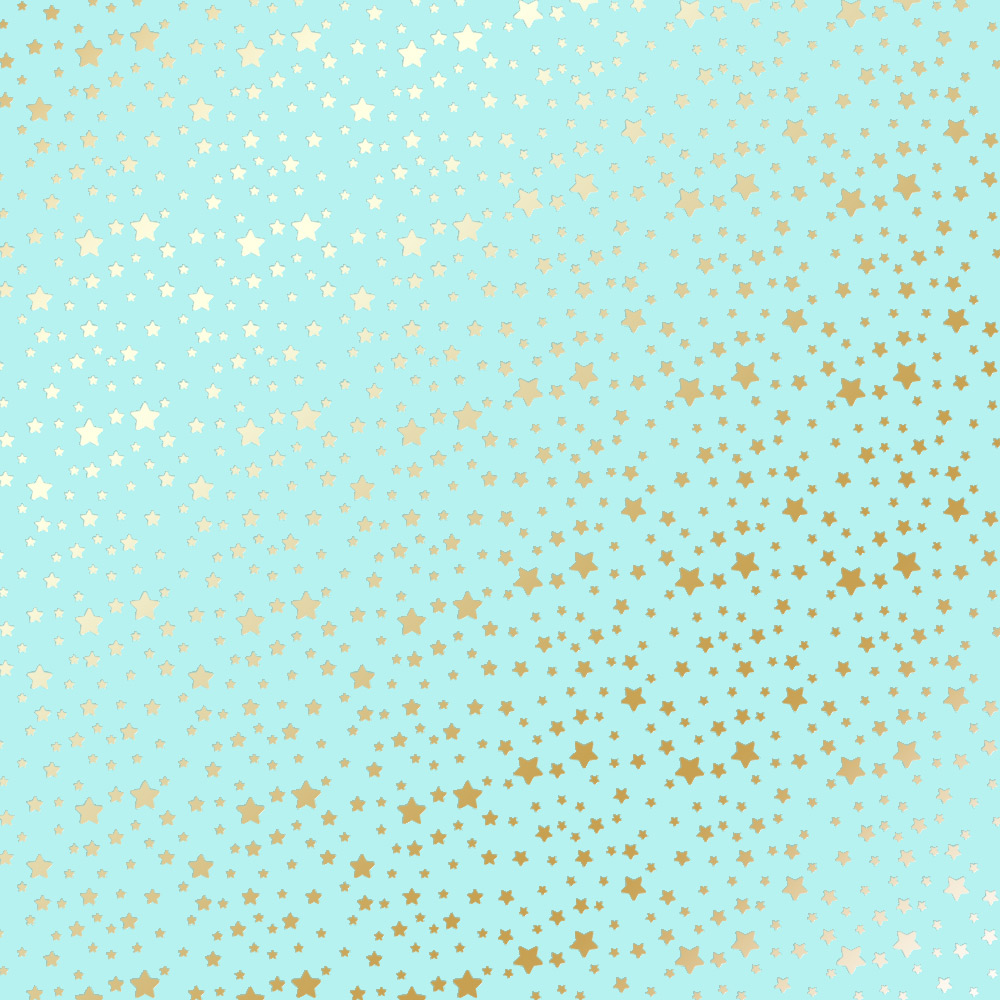лист односторонней бумаги с фольгированием, дизайн golden stars turquoise, 30,5см х 30,5см