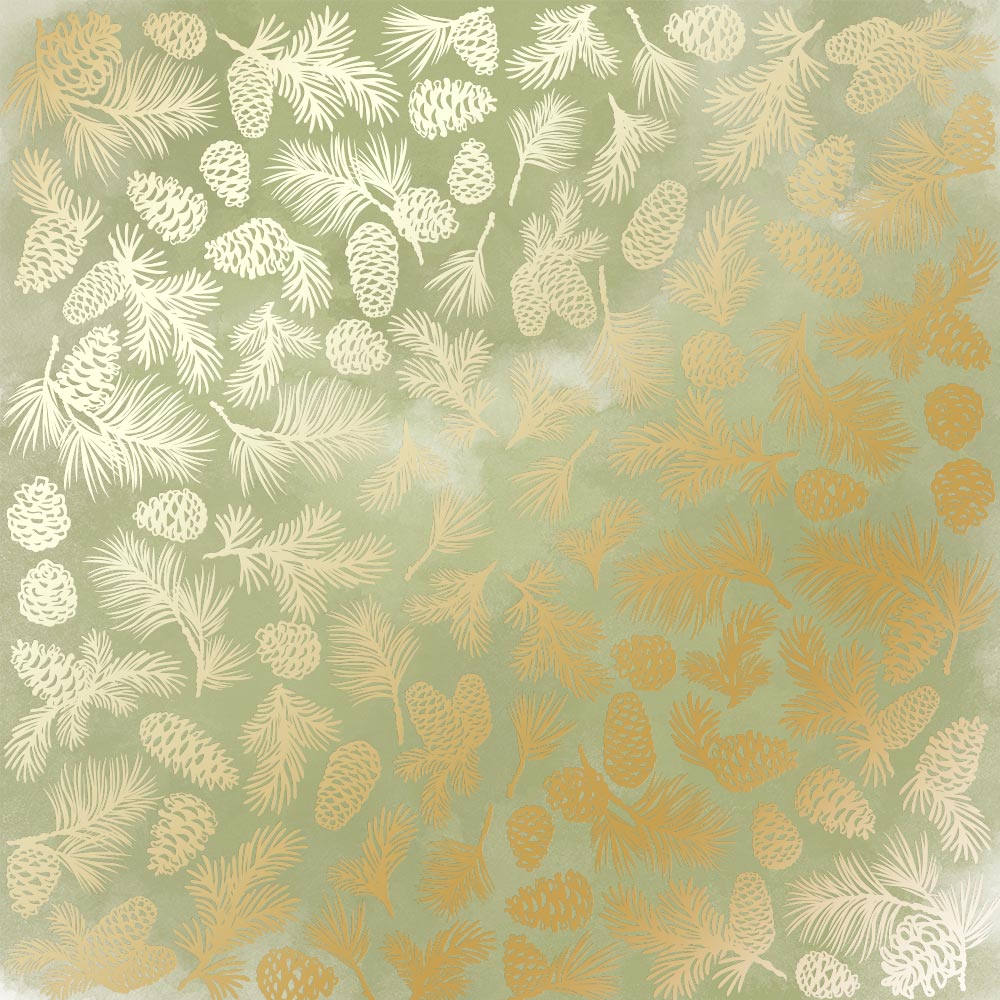 Einseitig bedruckter Papierbogen mit Goldfolienprägung, Muster "Goldene Tannenzapfen Olivenaquarell" - Fabrika Decoru
