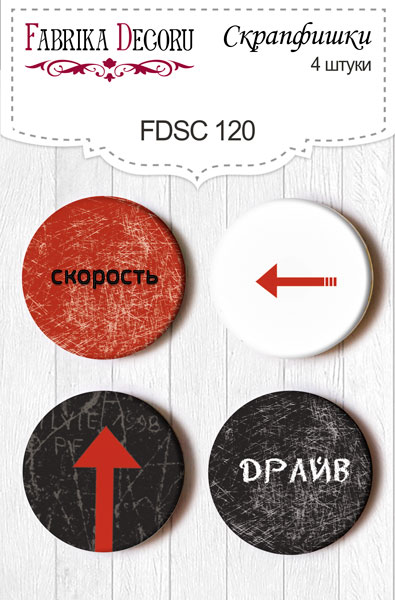 Set mit 4 Flair-Buttons für Scrapbooking #120 - Fabrika Decoru