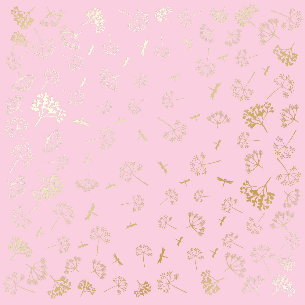 Blatt aus einseitigem Papier mit Goldfolienprägung, Muster Golden Dill Pink, 12"x12" - Fabrika Decoru