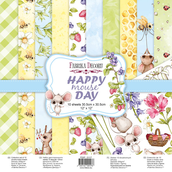 Doppelseitig Scrapbooking Papiere Satz Happy Mouse Day, 30,5 x 30,5 cm, 10 Blätter - Fabrika Decoru