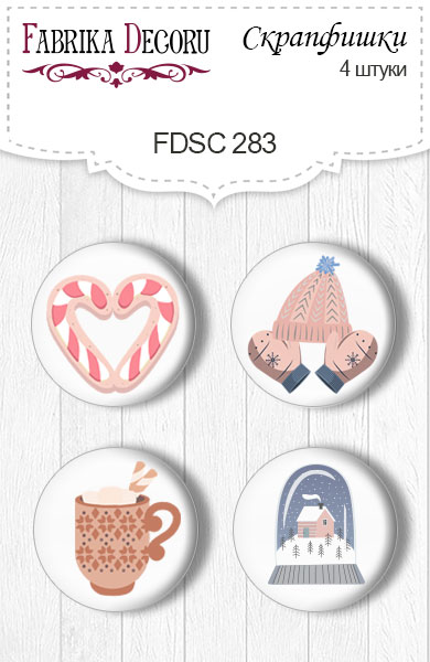 Set mit 4 Flair-Knöpfen zum Scrapbooking von "Huge Winter - Subjects" #283 - Fabrika Decoru