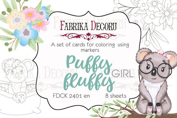 Zestaw pocztówek "Puffy Fluffy Girl" do kolorowania markerami EN - Fabrika Decoru