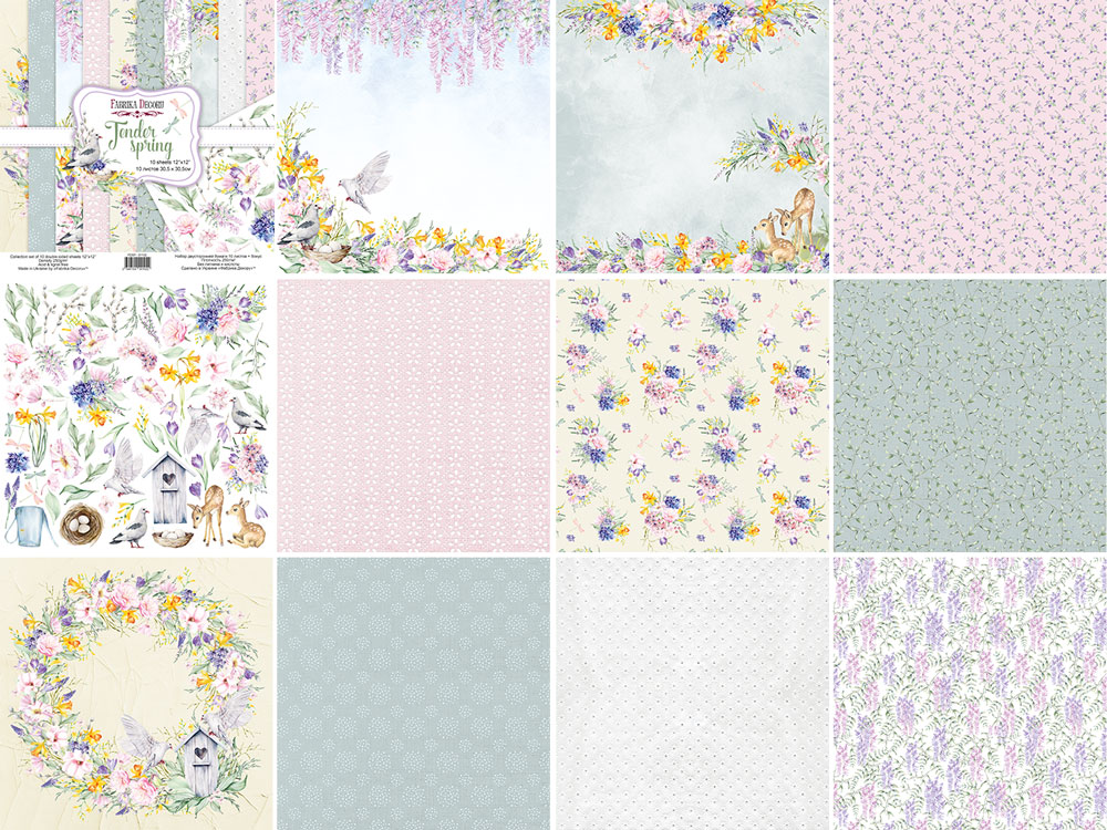 Doppelseitig Scrapbooking Papiere Satz Tender Spring, 30.5 cm x 30.5cm, 10 Blätter - foto 0  - Fabrika Decoru