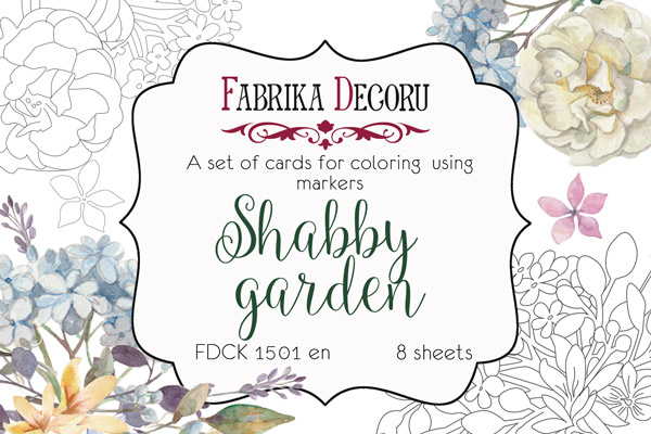 Zestaw pocztówek "Shabby garden" do kolorowania markerami EN - Fabrika Decoru