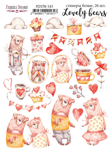 Zestaw naklejek, 26 szt, "Lovely bears"  #161 - Fabrika Decoru